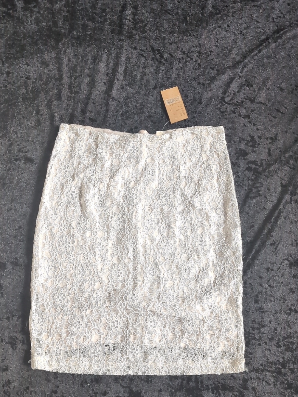 Cremieux Taupe Silver Lace Pencil Skirt - S